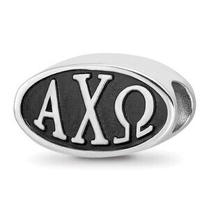 Kazi Luxury Sterling Silver LogoArt 15.25mm Alpha Chi Omega Oval Letters Bead